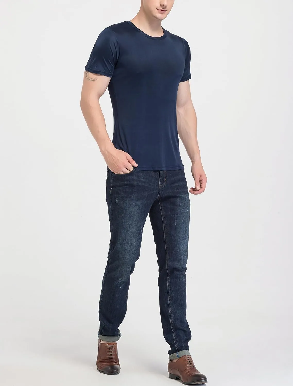 Men's Silk Shirt Soft Breathable Sport T-Shirt Underwear Slim Short/Long Sleeve Tops