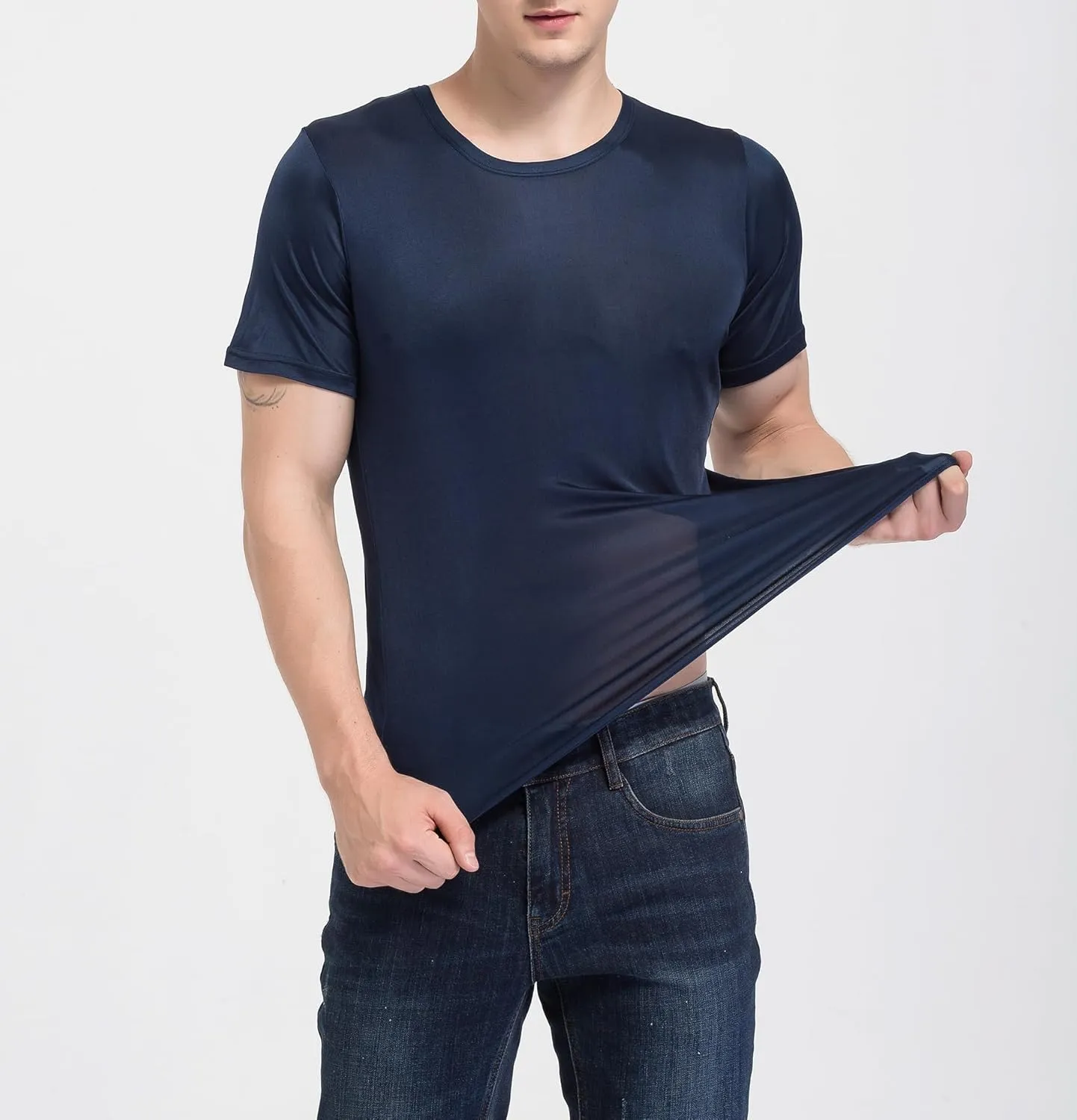 Men's Silk Shirt Soft Breathable Sport T-Shirt Underwear Slim Short/Long Sleeve Tops
