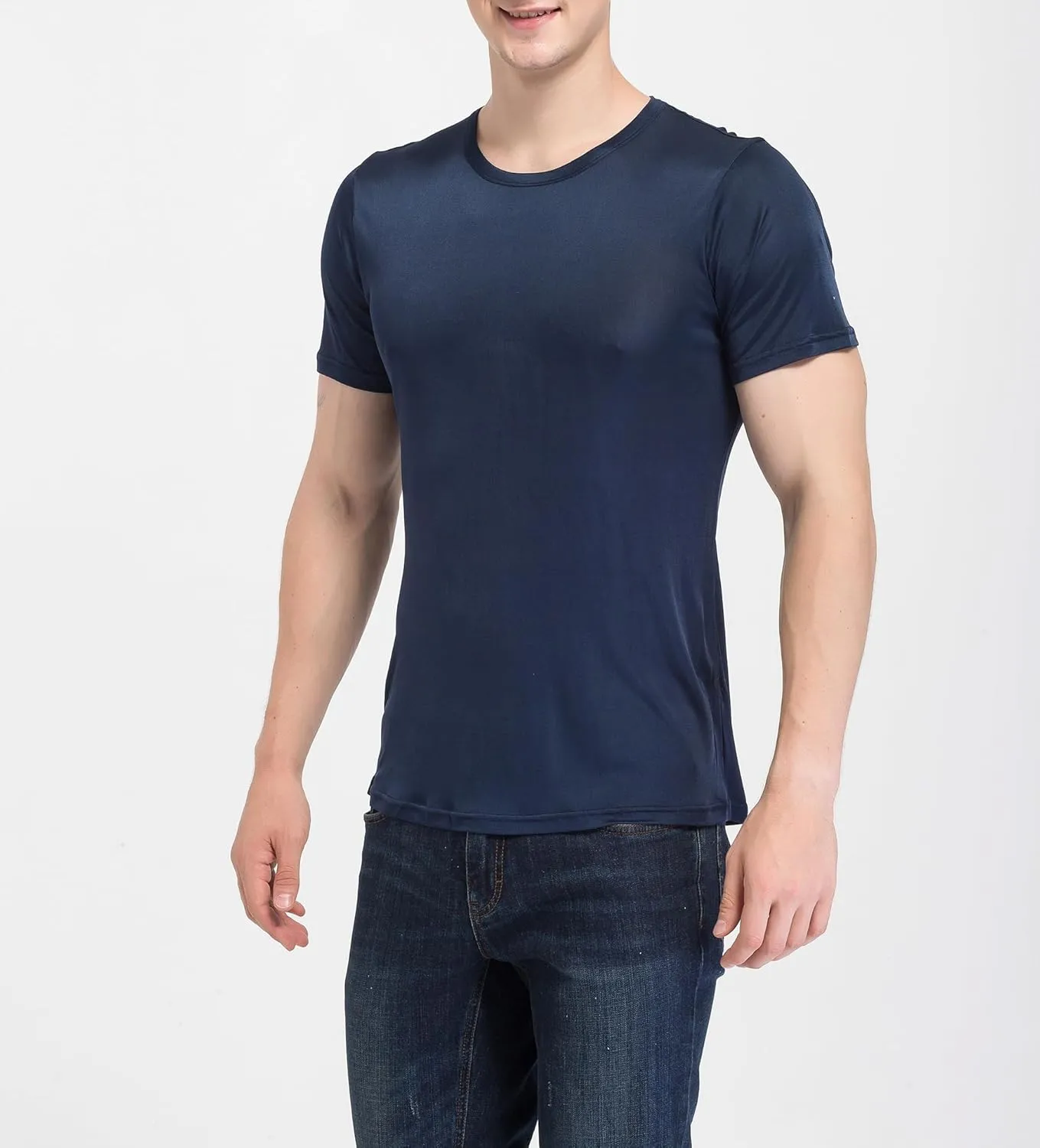 Men's Silk Shirt Soft Breathable Sport T-Shirt Underwear Slim Short/Long Sleeve Tops