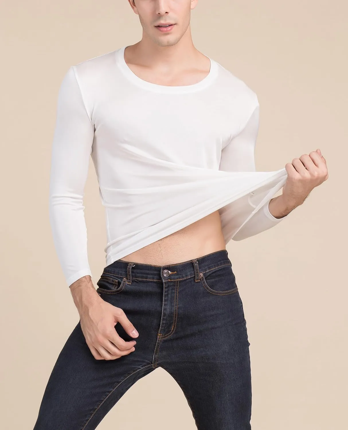 Men's Silk Shirt Soft Breathable Sport T-Shirt Underwear Slim Short/Long Sleeve Tops