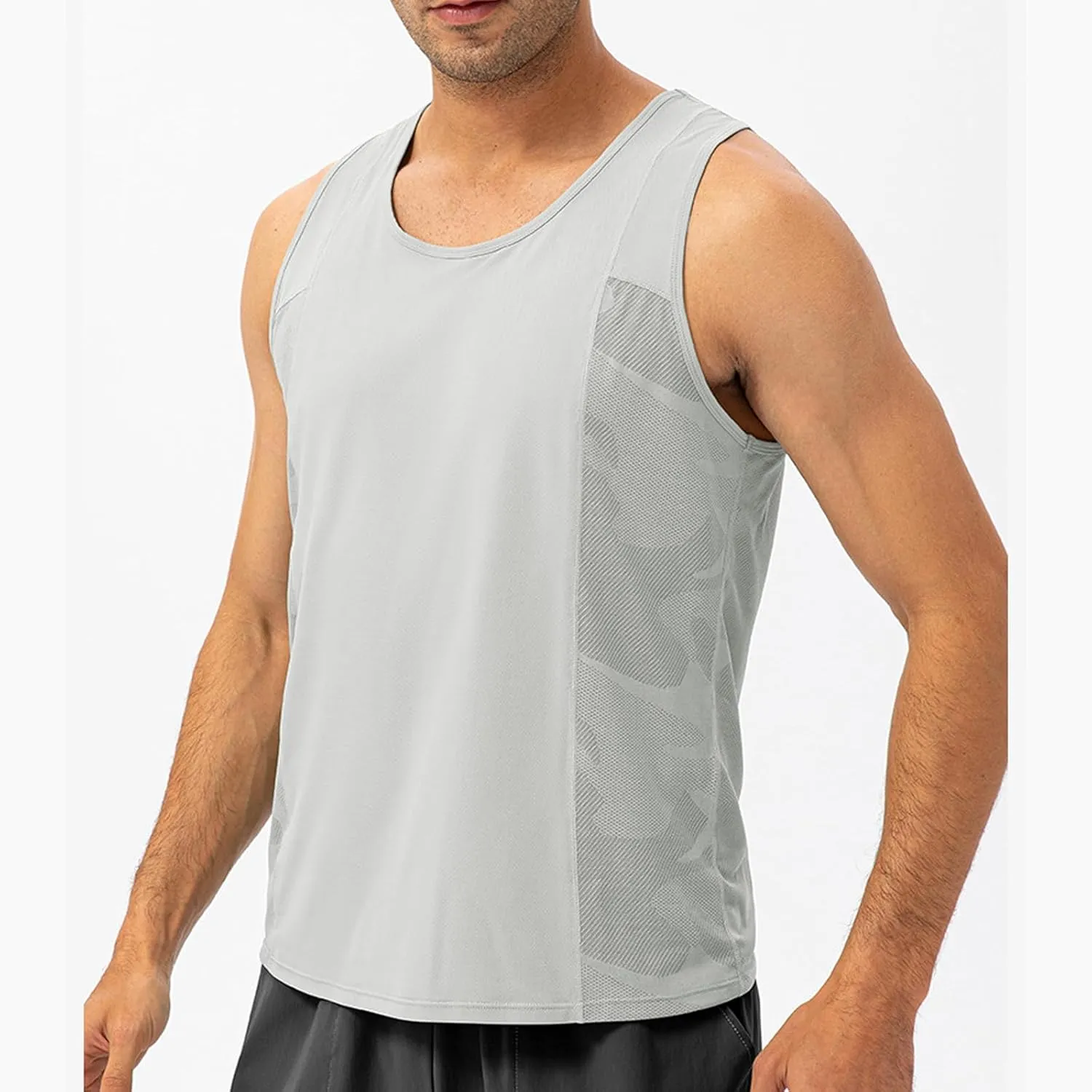Men's Solid Color Gym Vest Sleeveless Round Neck Quick Dry Training Gym Shirt T-Shirt