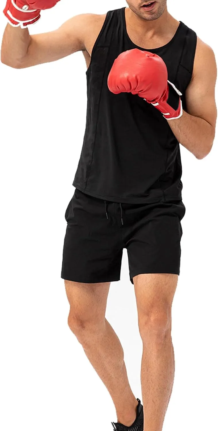 Men's Solid Color Gym Vest Sleeveless Round Neck Quick Dry Training Gym Shirt T-Shirt