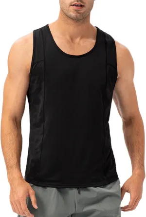 Men's Solid Color Gym Vest Sleeveless Round Neck Quick Dry Training Gym Shirt T-Shirt