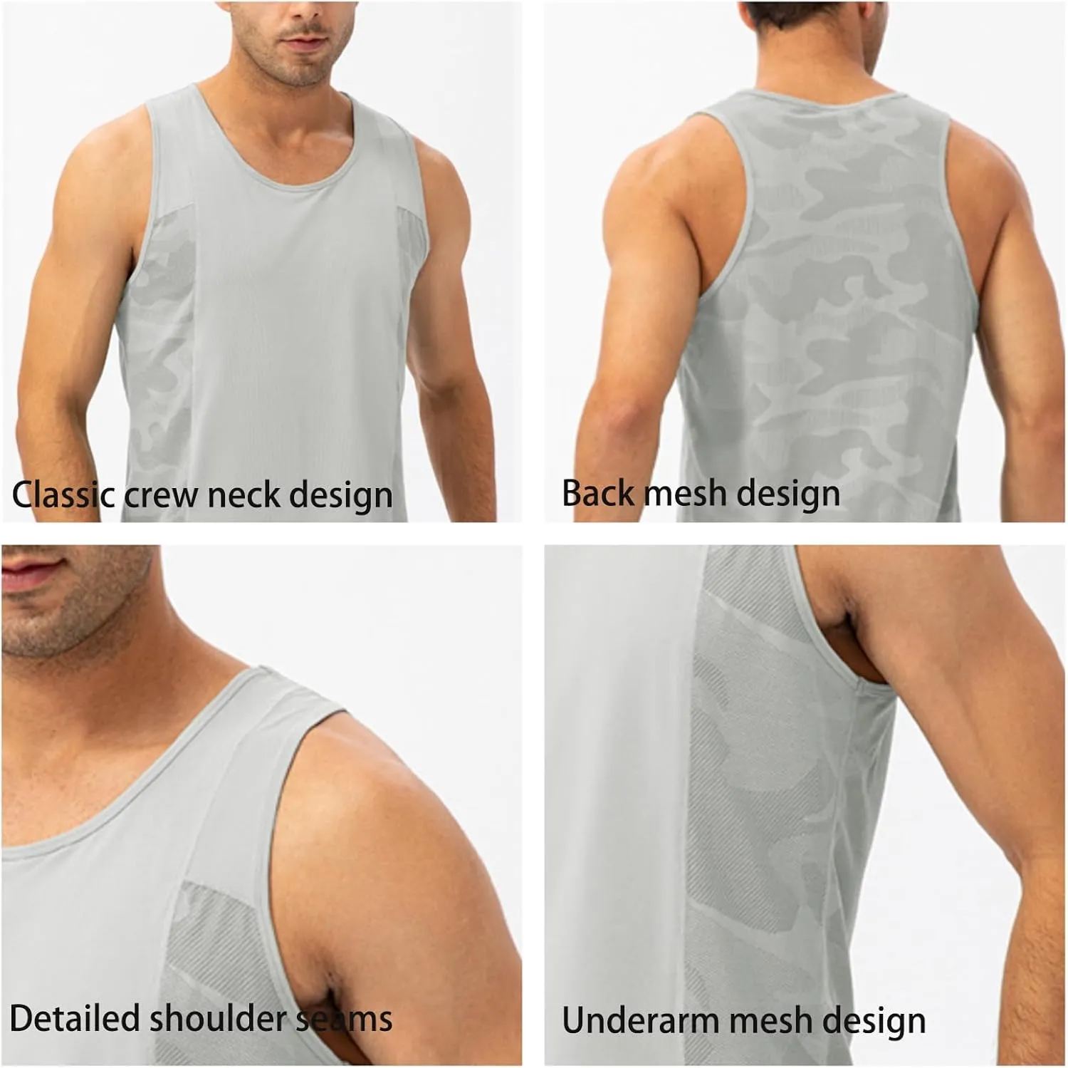 Men's Solid Color Gym Vest Sleeveless Round Neck Quick Dry Training Gym Shirt T-Shirt