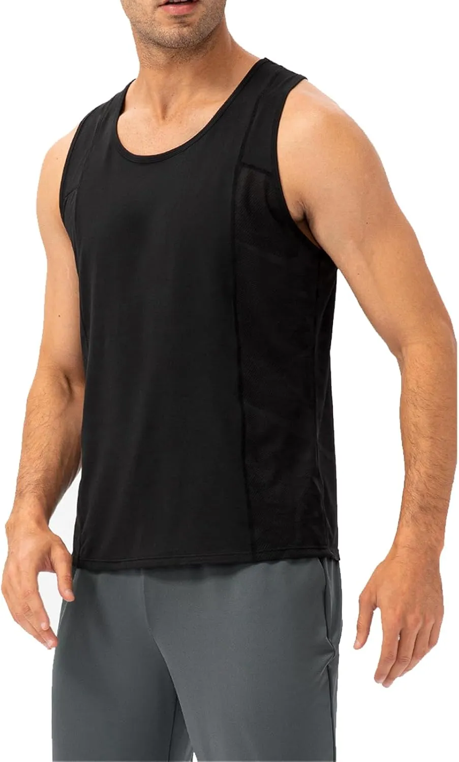 Men's Solid Color Gym Vest Sleeveless Round Neck Quick Dry Training Gym Shirt T-Shirt