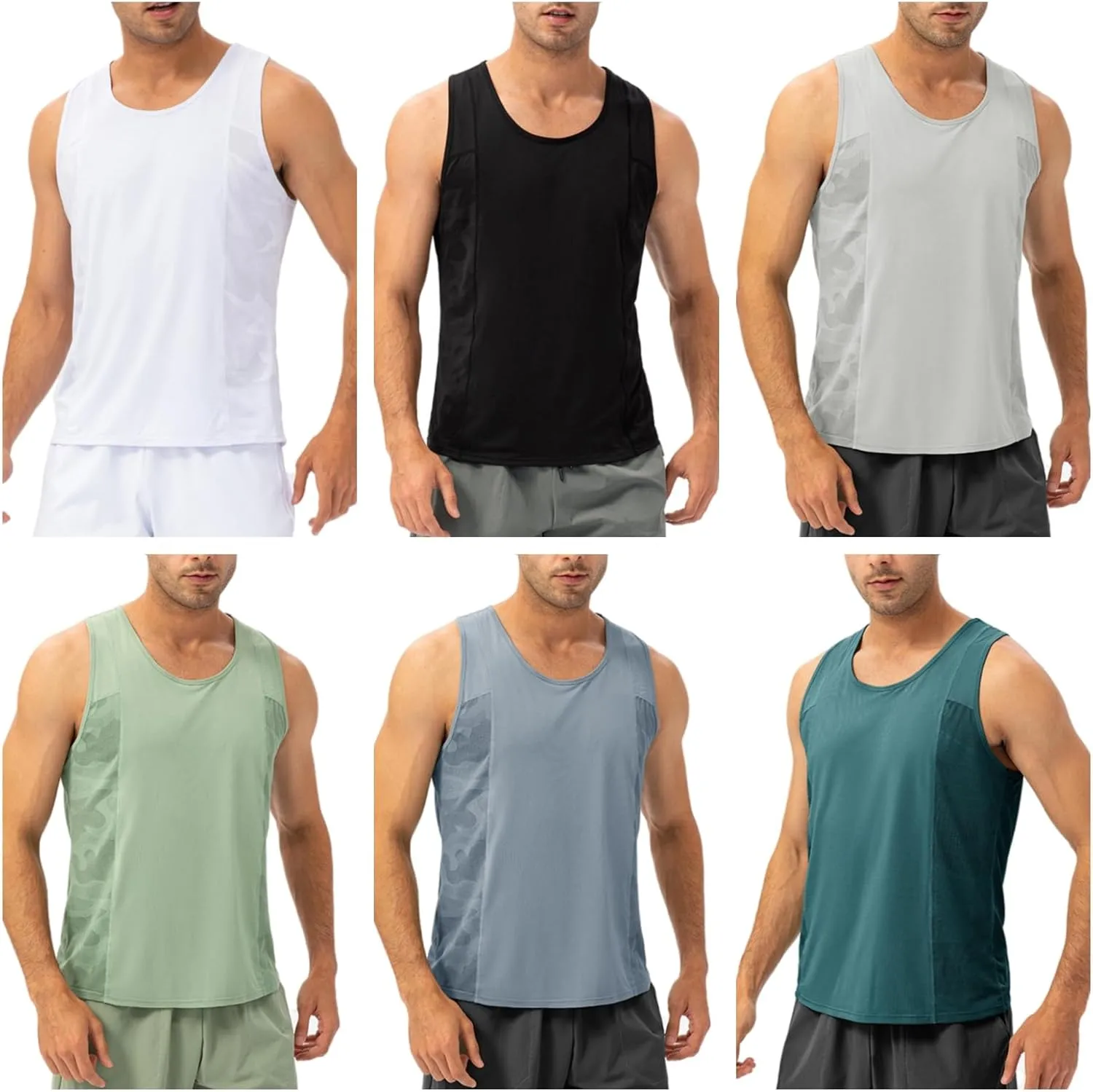 Men's Solid Color Gym Vest Sleeveless Round Neck Quick Dry Training Gym Shirt T-Shirt