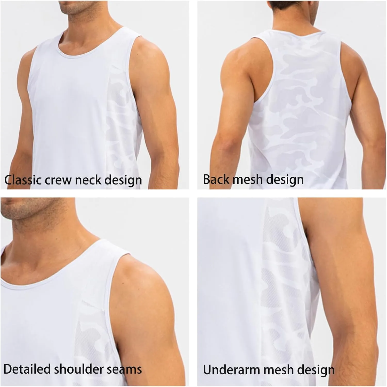 Men's Solid Color Gym Vest Sleeveless Round Neck Quick Dry Training Gym Shirt T-Shirt