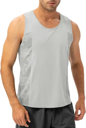 Men's Solid Color Gym Vest Sleeveless Round Neck Quick Dry Training Gym Shirt T-Shirt