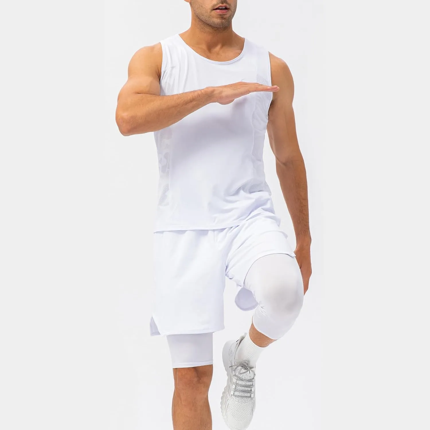 Men's Solid Color Gym Vest Sleeveless Round Neck Quick Dry Training Gym Shirt T-Shirt