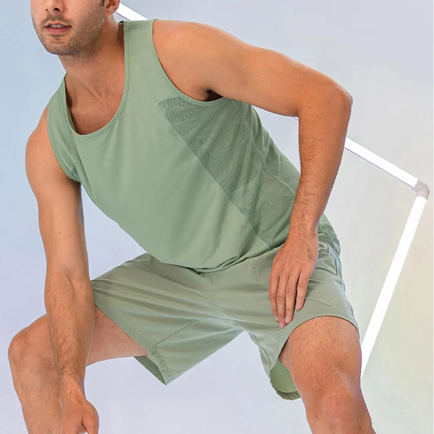 Men's Solid Color Gym Vest Sleeveless Round Neck Quick Dry Training Gym Shirt T-Shirt