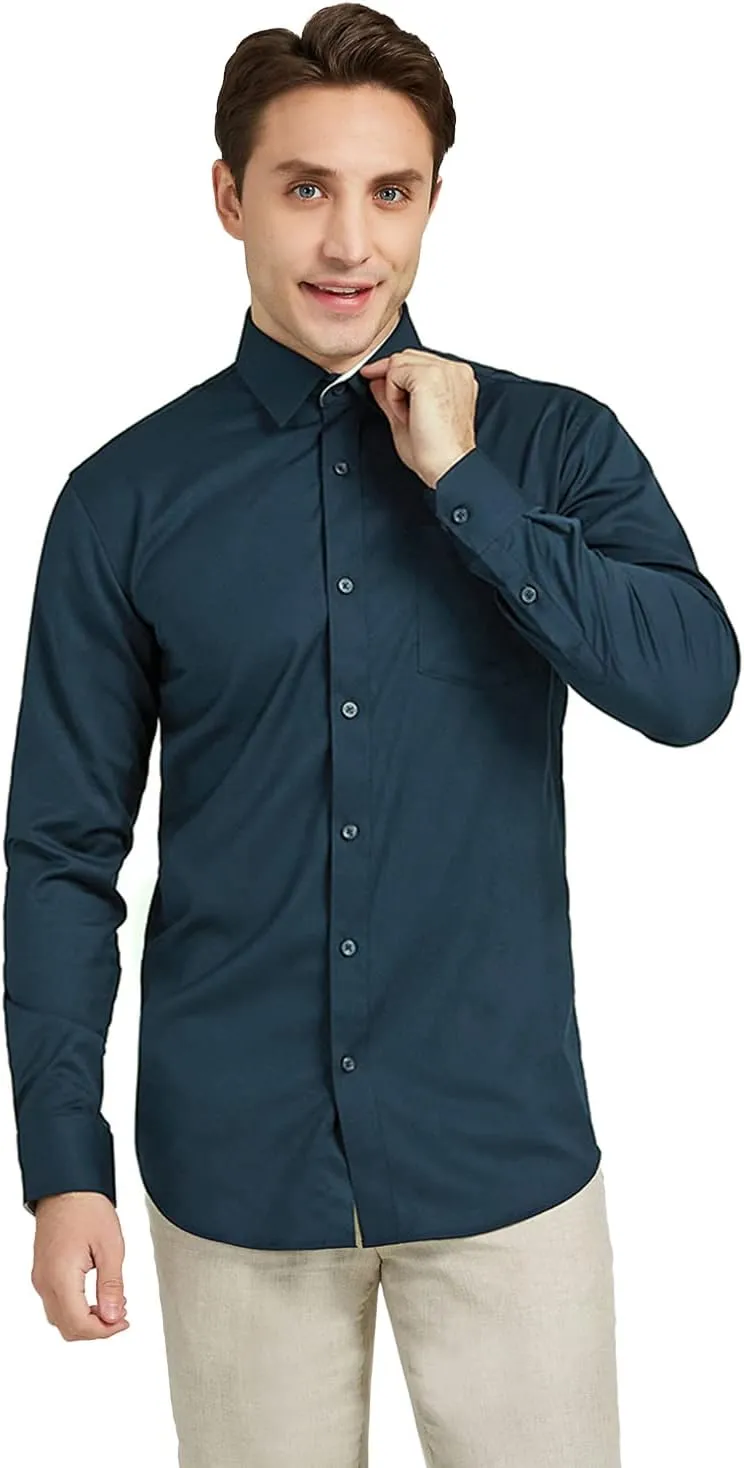Men's Stretch Wrinkle Resistant Dress Shirt Long Sleeve Button up Business Casual Shirt Regular Fit