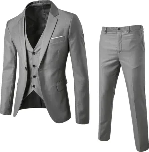 Mens Suits Slim Fit 3 Piece Tuxedo Suit One Button Solid Prom Wedding Party Blazer Vest Pants Suit Set Outfits
