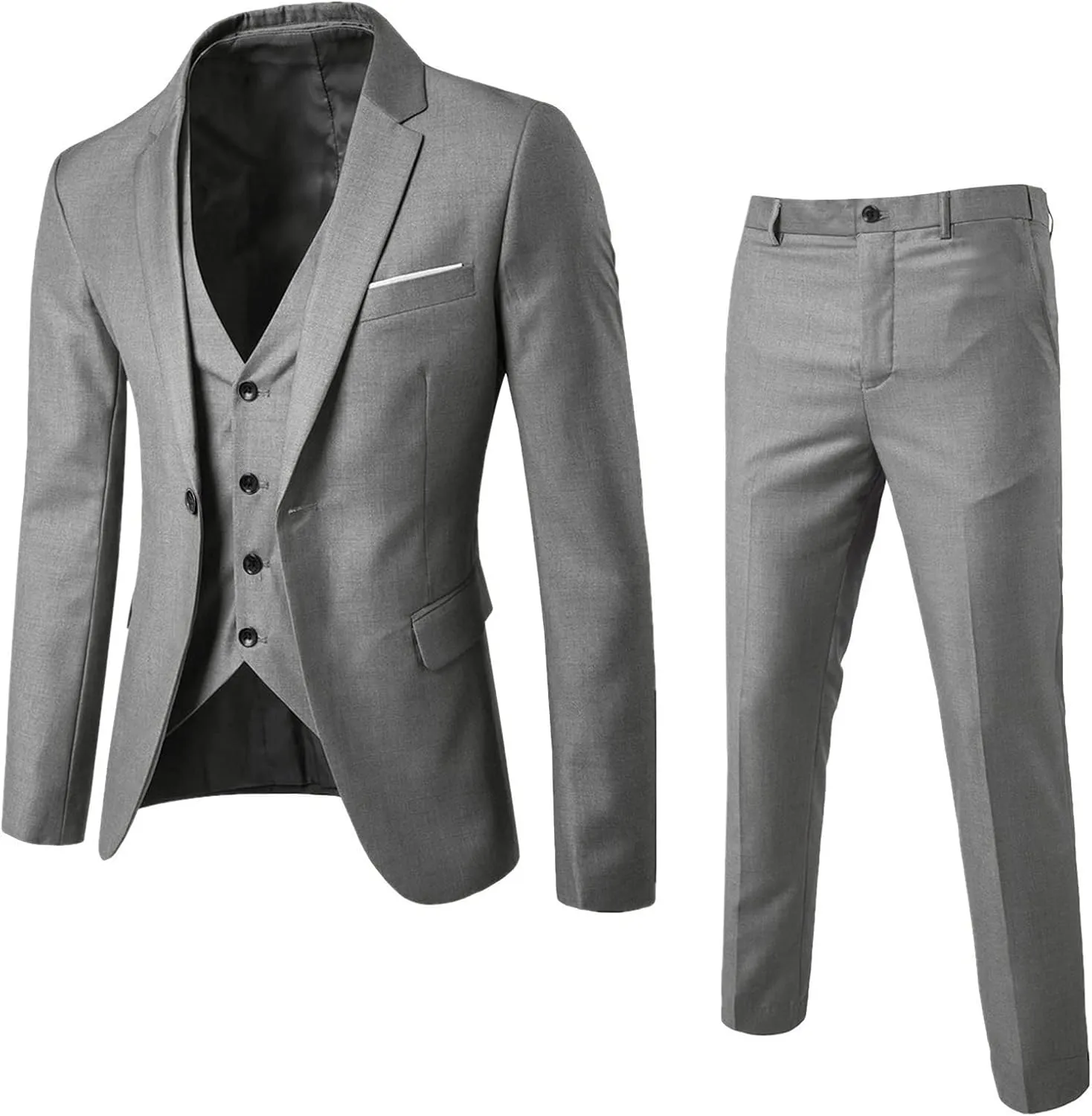 Mens Suits Slim Fit 3 Piece Tuxedo Suit One Button Solid Prom Wedding Party Blazer Vest Pants Suit Set Outfits