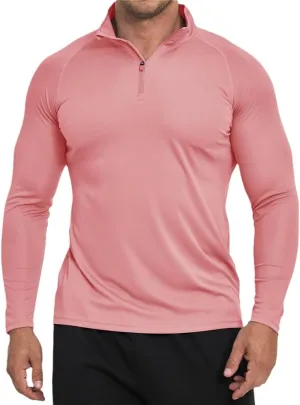 Men's Sun Protection Shirt Zip Long Sleeve Workout Pullover Tops Loose Fitting Quick Dry -Shirt