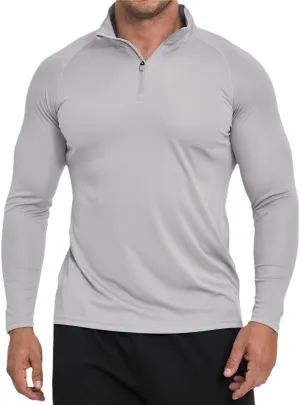 Men's Sun Protection Shirt Zip Long Sleeve Workout Pullover Tops Loose Fitting Quick Dry -Shirt