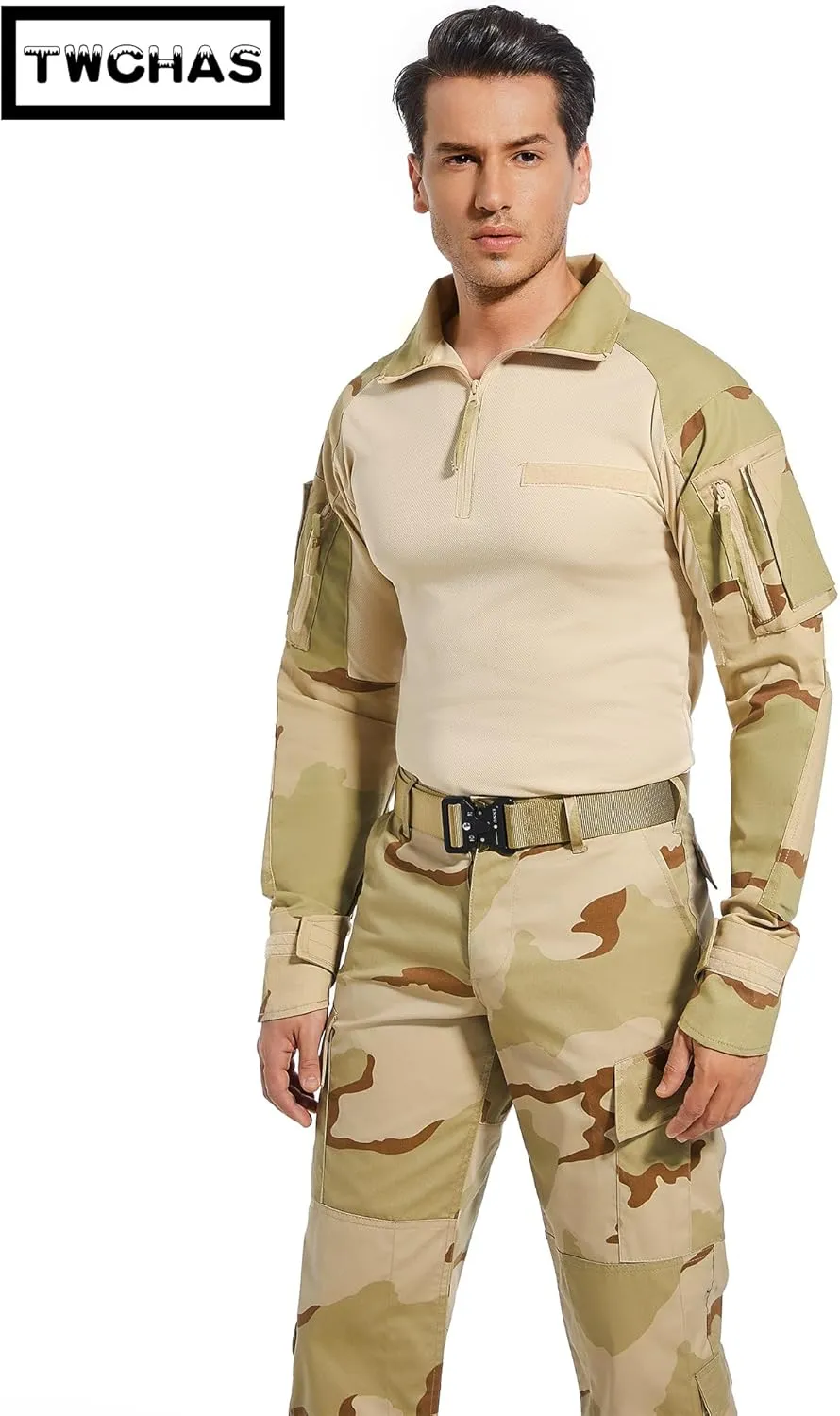 Mens Tactical Military Shirt 1/4 Zip Long Sleeve Slim Fit Military Combat Shirt with Pockets