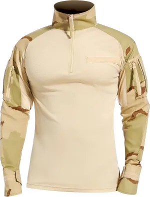Mens Tactical Military Shirt 1/4 Zip Long Sleeve Slim Fit Military Combat Shirt with Pockets