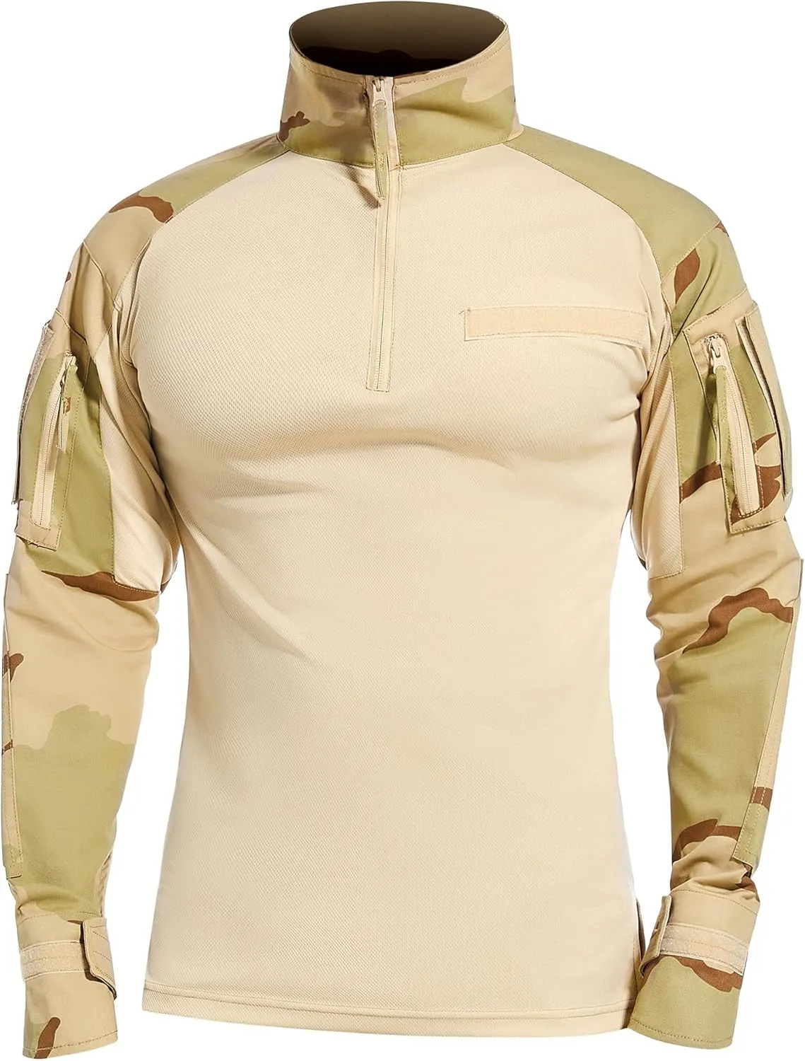 Mens Tactical Military Shirt 1/4 Zip Long Sleeve Slim Fit Military Combat Shirt with Pockets