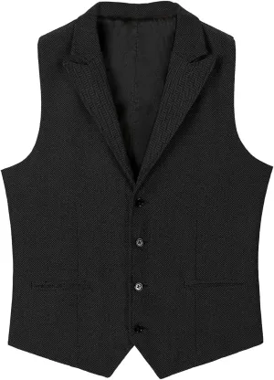 Men's Tweed Suit Notch Lapel Vintage Business Vest Herringbone Wool Prom Waistcoat Groomsmen XS-4XL