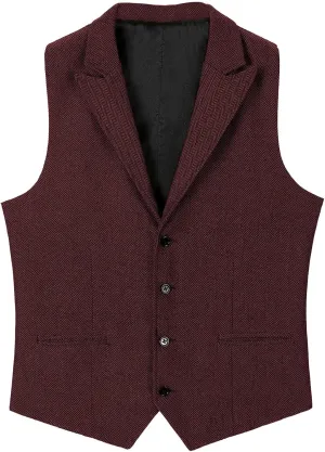 Men's Tweed Suit Notch Lapel Vintage Business Vest Herringbone Wool Prom Waistcoat Groomsmen XS-4XL