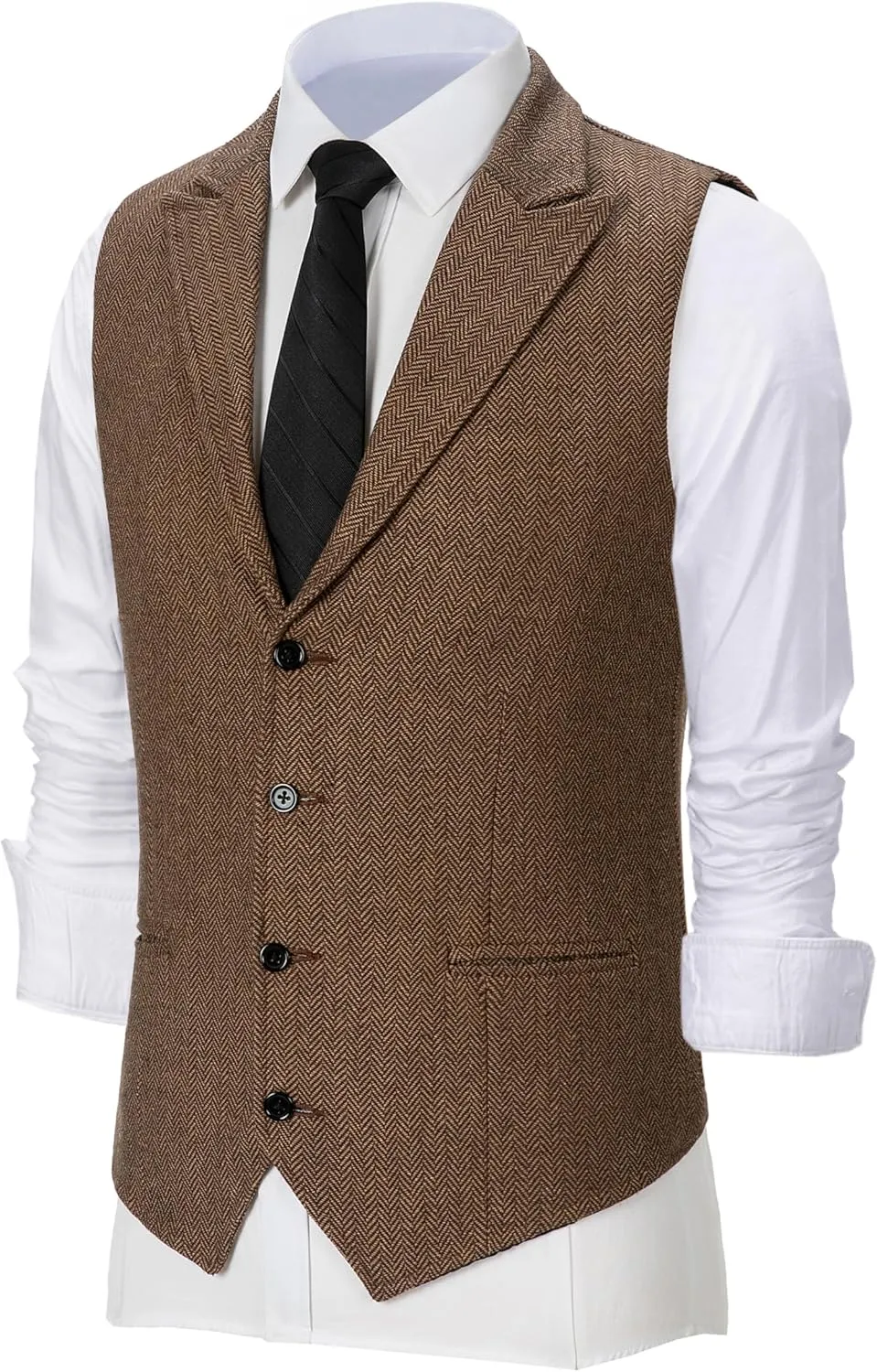 Men's Tweed Suit Notch Lapel Vintage Business Vest Herringbone Wool Prom Waistcoat Groomsmen XS-4XL