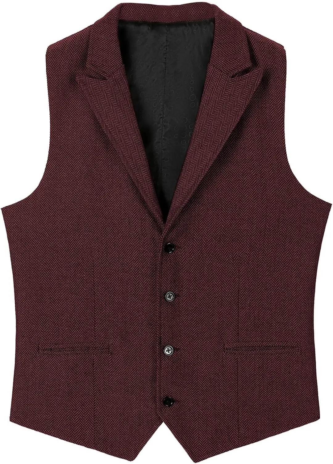 Men's Tweed Suit Notch Lapel Vintage Business Vest Herringbone Wool Prom Waistcoat Groomsmen XS-4XL