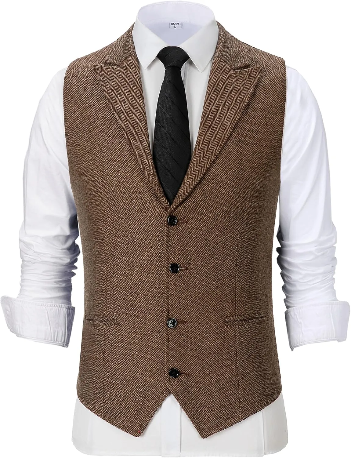 Men's Tweed Suit Notch Lapel Vintage Business Vest Herringbone Wool Prom Waistcoat Groomsmen XS-4XL