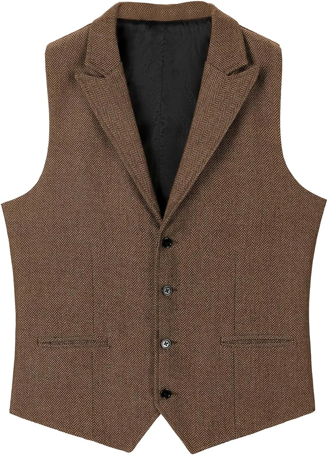 Men's Tweed Suit Notch Lapel Vintage Business Vest Herringbone Wool Prom Waistcoat Groomsmen XS-4XL