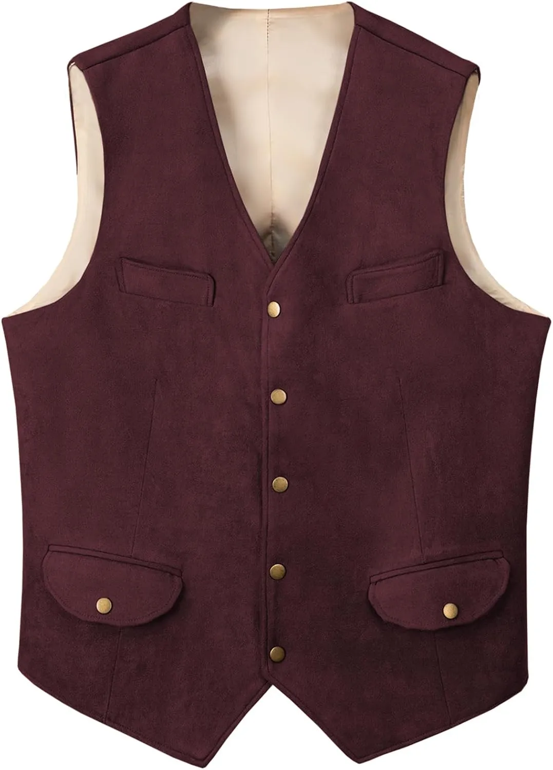 Men's Western Suede Cowboy Vest Dress Vests Slim Fit Faux Suede Leather Suit Waistcoat for Wedding