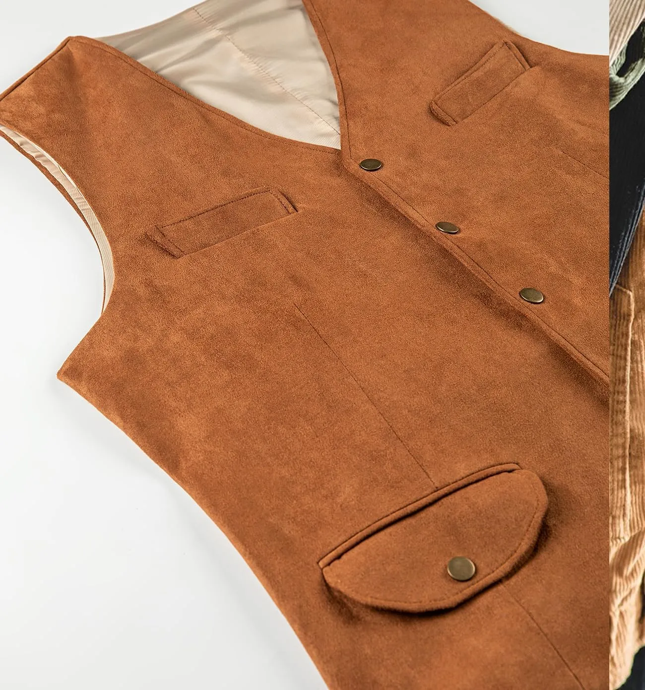 Men's Western Suede Cowboy Vest Dress Vests Slim Fit Faux Suede Leather Suit Waistcoat for Wedding