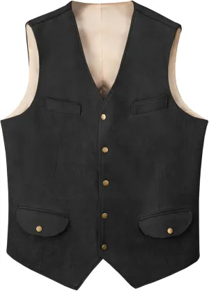 Men's Western Suede Cowboy Vest Dress Vests Slim Fit Faux Suede Leather Suit Waistcoat for Wedding