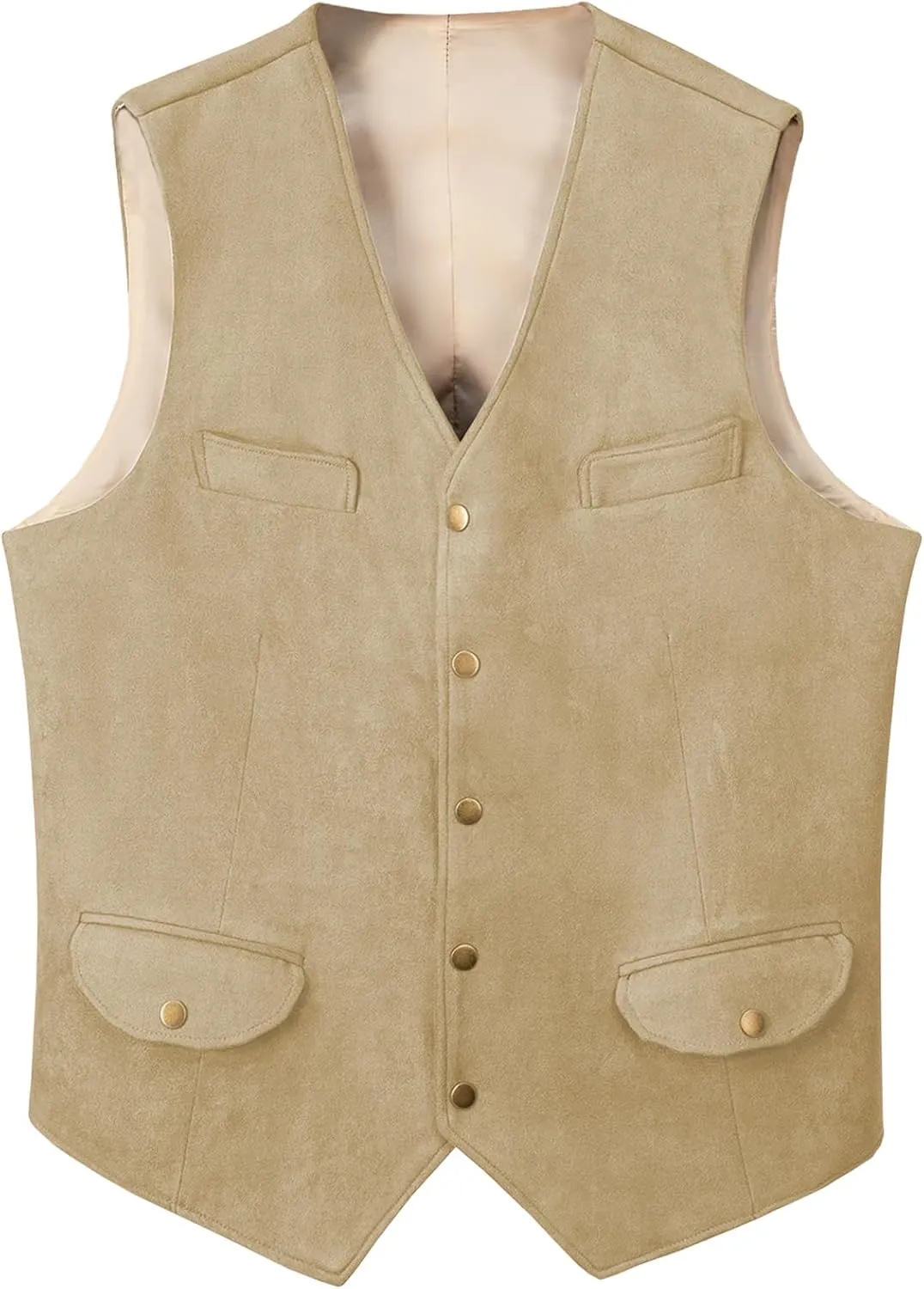 Men's Western Suede Cowboy Vest Dress Vests Slim Fit Faux Suede Leather Suit Waistcoat for Wedding