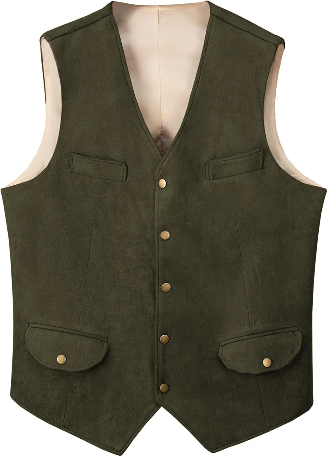 Men's Western Suede Cowboy Vest Dress Vests Slim Fit Faux Suede Leather Suit Waistcoat for Wedding