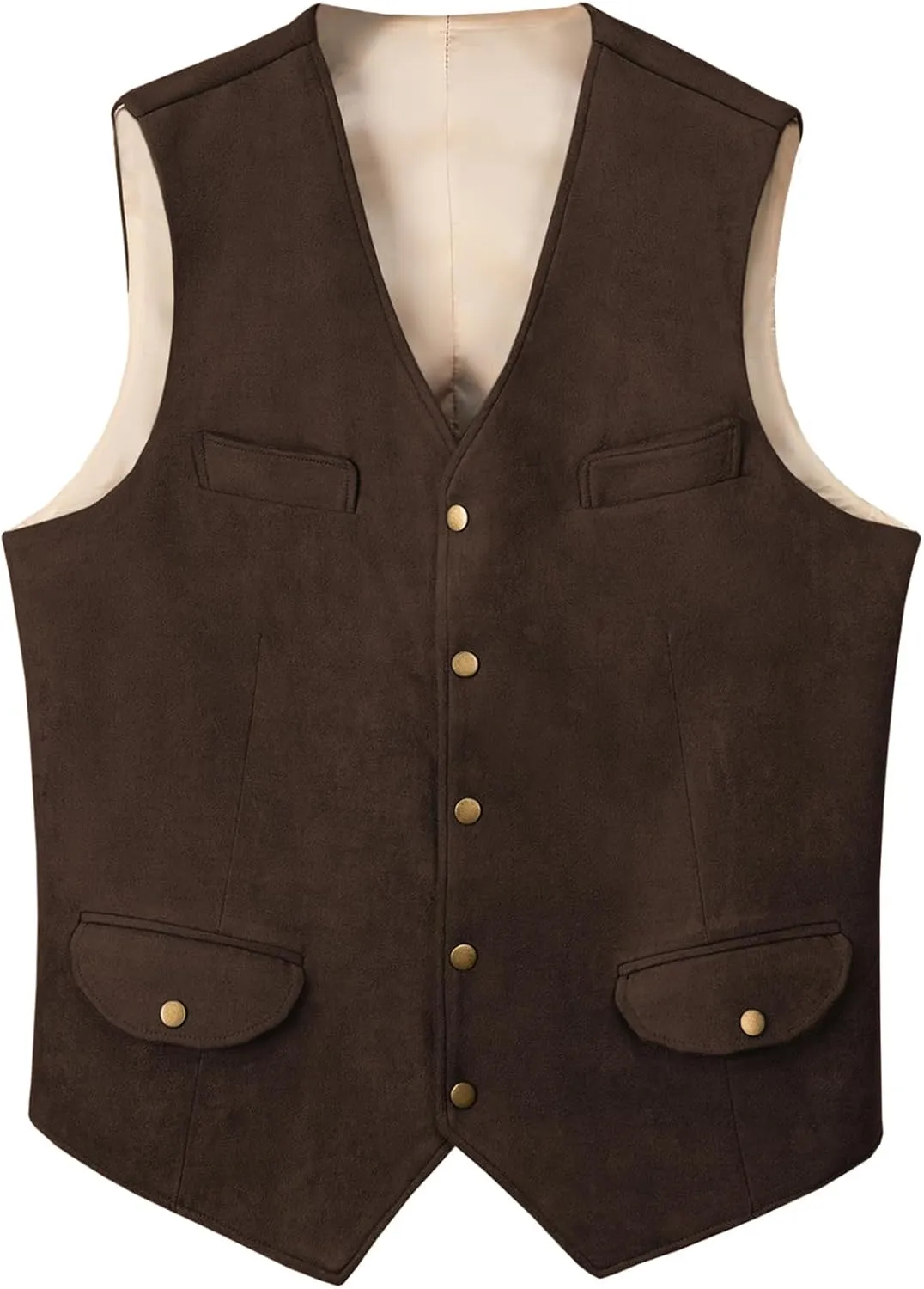 Men's Western Suede Cowboy Vest Dress Vests Slim Fit Faux Suede Leather Suit Waistcoat for Wedding