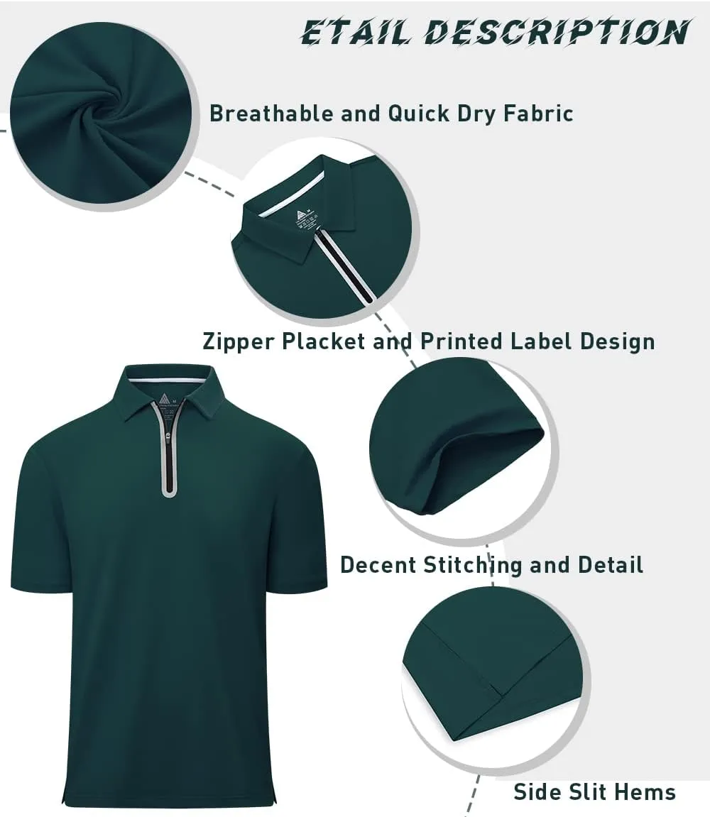 Men's Zipper Polo Shirt Short Sleeve Moisture Wicking Casual Golf Polo Shirt Quarter Zip Tops