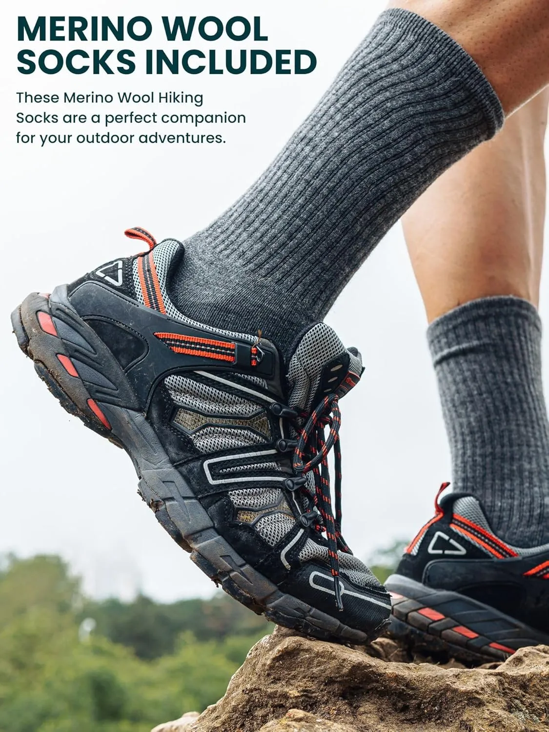 Merino.tech Merino Wool T-Shirt Mens - Merino Wool Undershirt Thermal Shirt Men and Hiking Socks