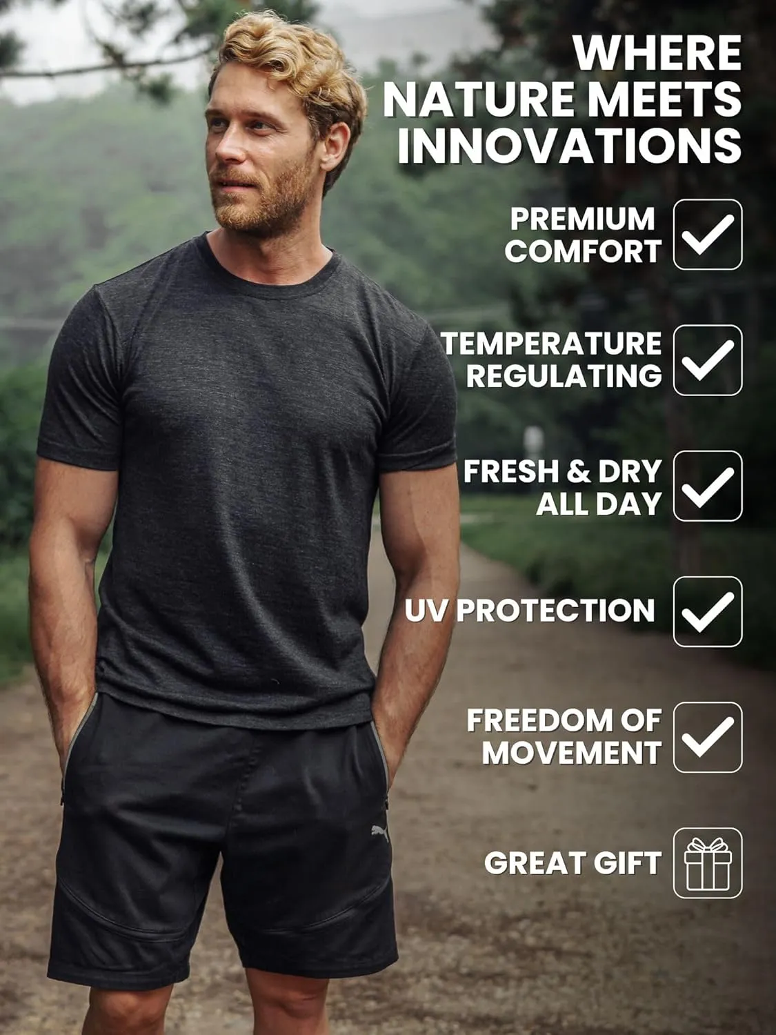 Merino.tech Merino Wool T-Shirt Mens - Merino Wool Undershirt Thermal Shirt Men and Hiking Socks