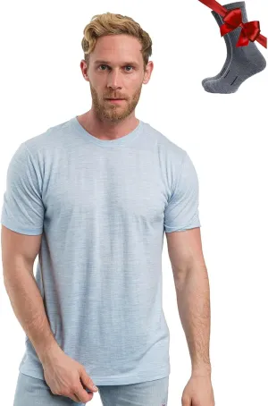 Merino.tech Merino Wool T-Shirt Mens - Merino Wool Undershirt Thermal Shirt Men and Hiking Socks