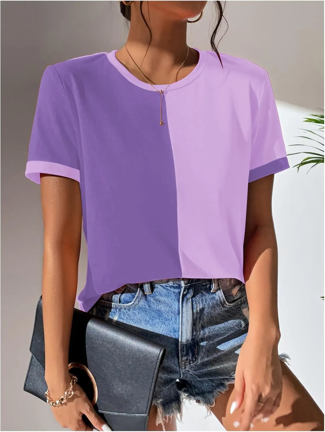Milumia Women's Casual Color Block Short Sleeve T Shirt Crew Neck Tee T Shirt Tops