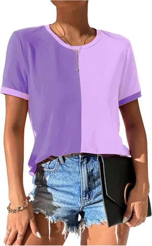 Milumia Women's Casual Color Block Short Sleeve T Shirt Crew Neck Tee T Shirt Tops