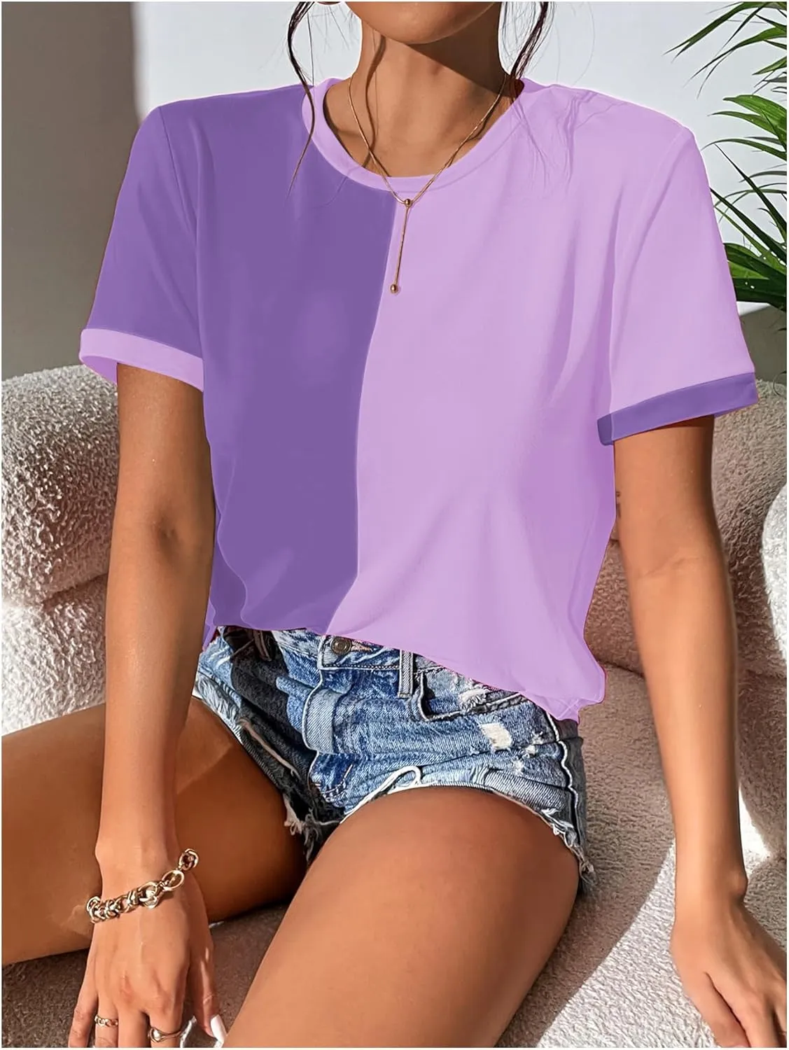 Milumia Women's Casual Color Block Short Sleeve T Shirt Crew Neck Tee T Shirt Tops