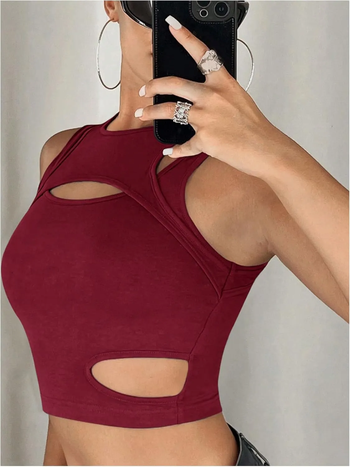 Milumia Women's Cut Out Front Tank Top Sleeveless Sexy Fitted Crop Tops