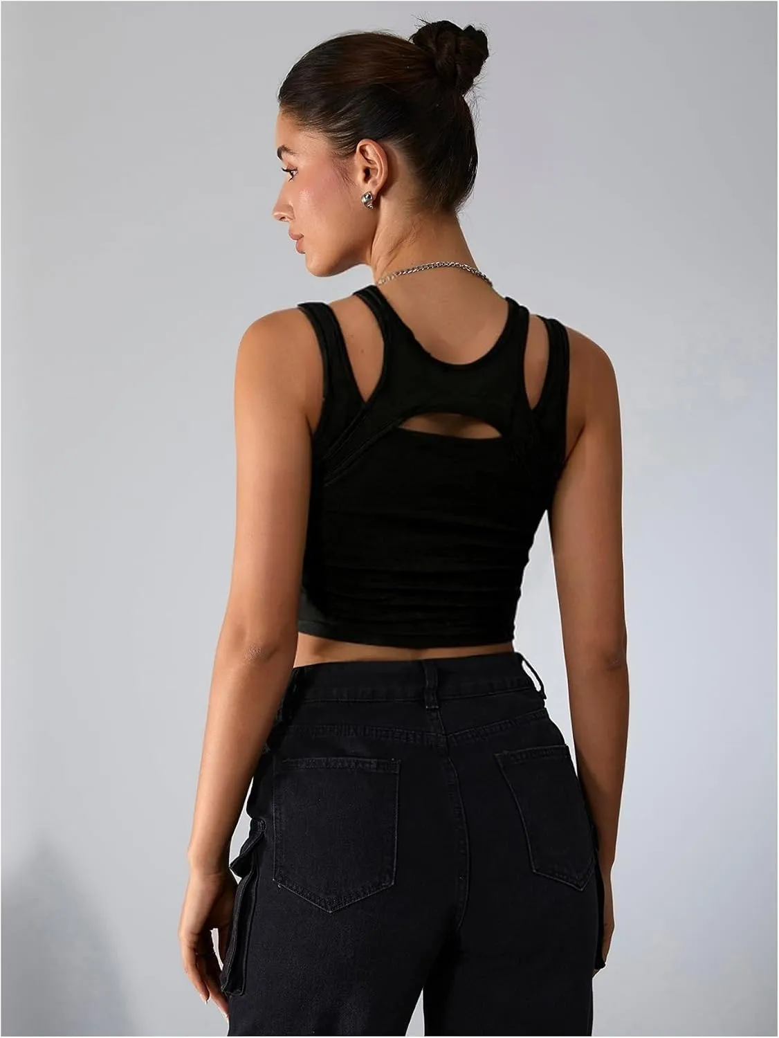Milumia Women's Cut Out Front Tank Top Sleeveless Sexy Fitted Crop Tops