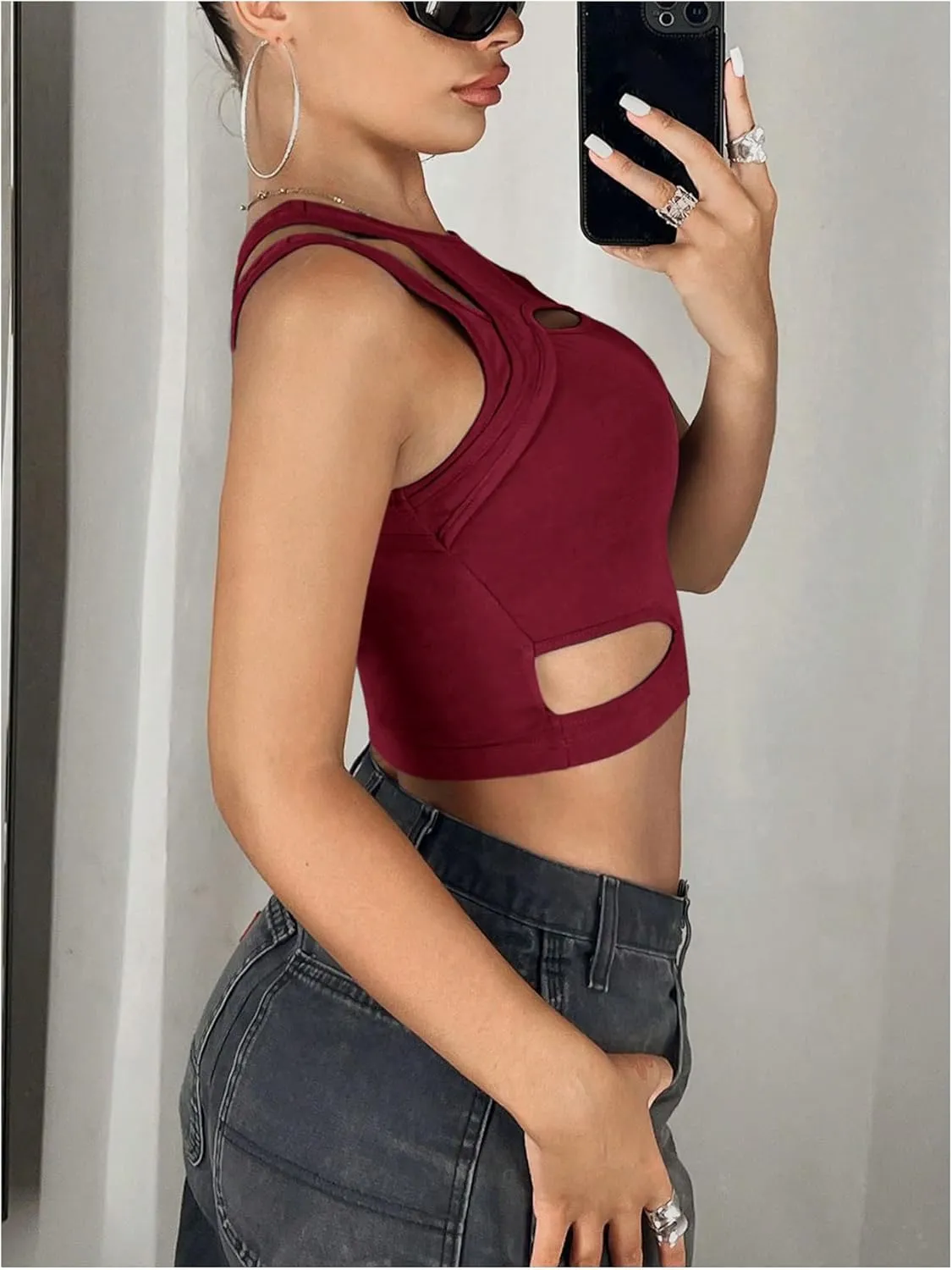 Milumia Women's Cut Out Front Tank Top Sleeveless Sexy Fitted Crop Tops