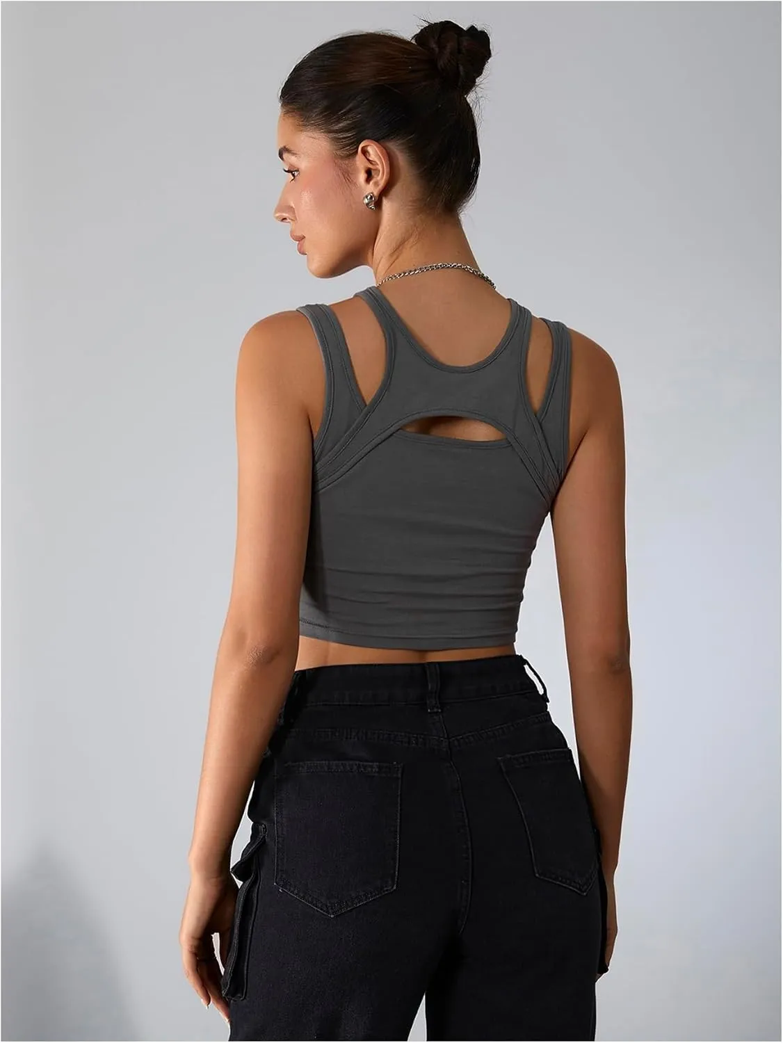 Milumia Women's Cut Out Front Tank Top Sleeveless Sexy Fitted Crop Tops
