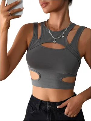 Milumia Women's Cut Out Front Tank Top Sleeveless Sexy Fitted Crop Tops