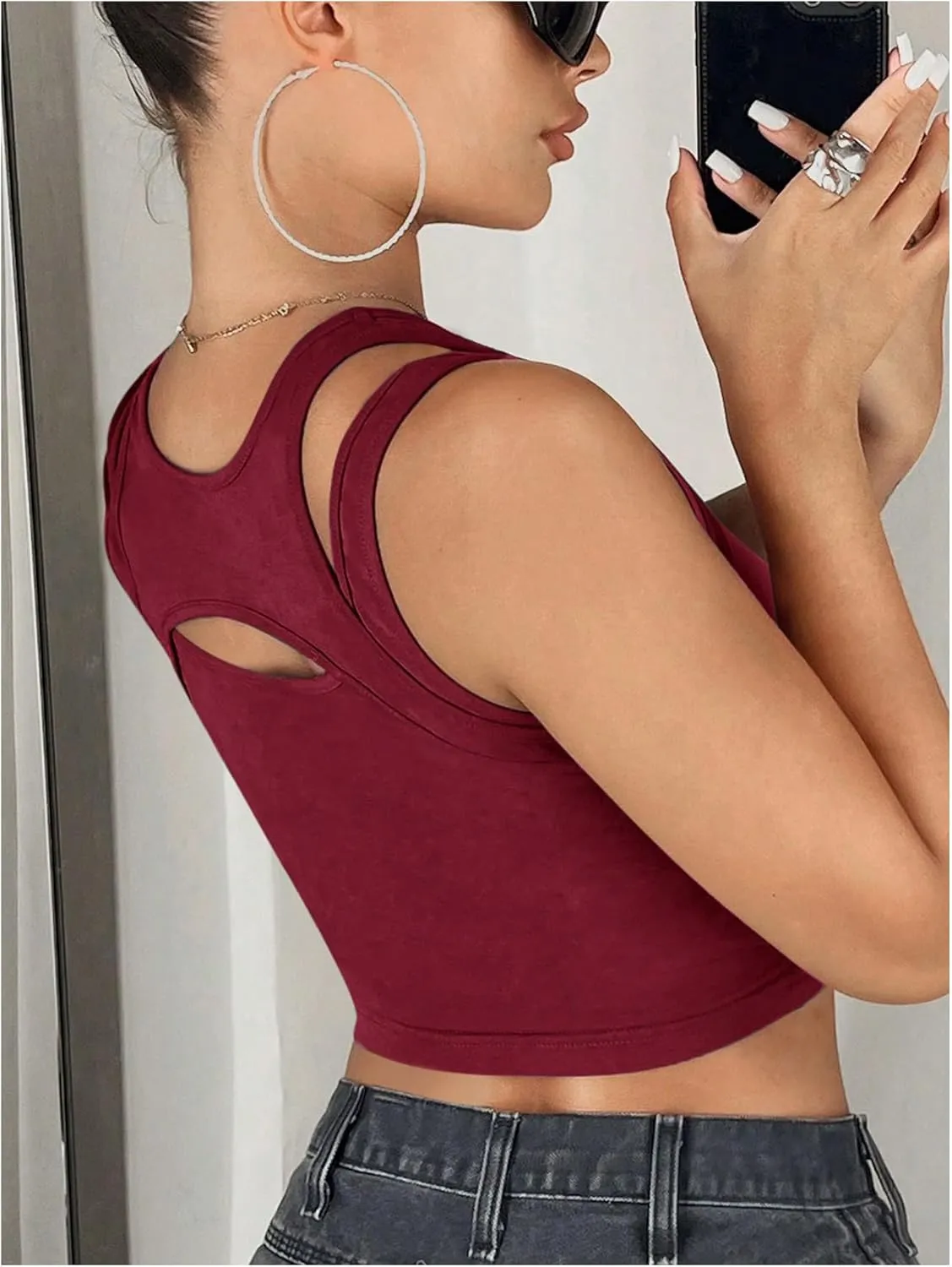 Milumia Women's Cut Out Front Tank Top Sleeveless Sexy Fitted Crop Tops