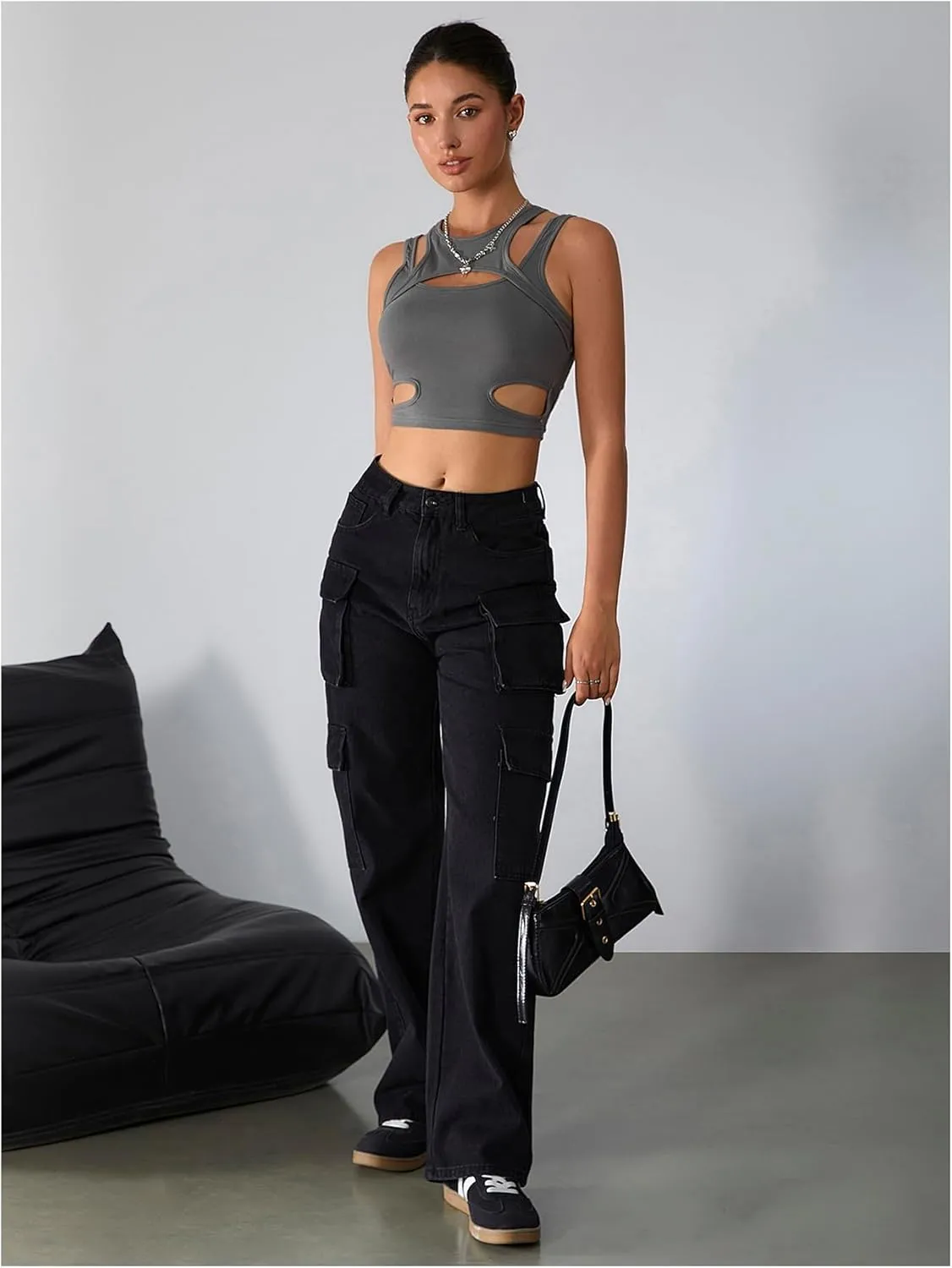 Milumia Women's Cut Out Front Tank Top Sleeveless Sexy Fitted Crop Tops