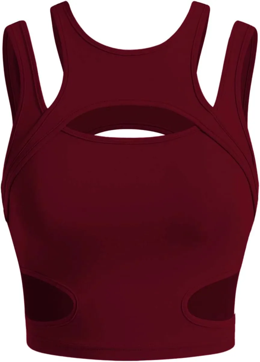 Milumia Women's Cut Out Front Tank Top Sleeveless Sexy Fitted Crop Tops