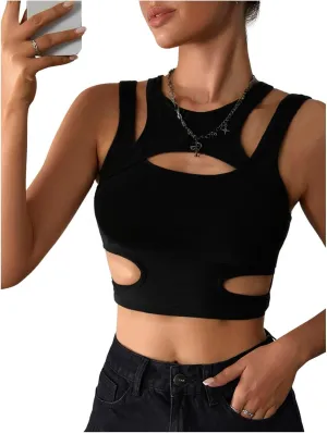 Milumia Women's Cut Out Front Tank Top Sleeveless Sexy Fitted Crop Tops